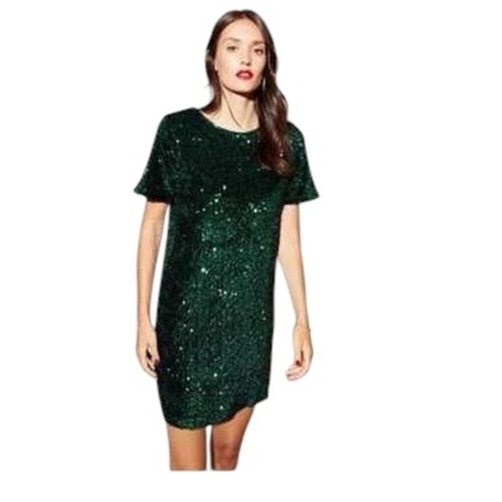 NEW! Cable & Gauge Green Sequin Mini Shift Dress Size Small‎ NWT